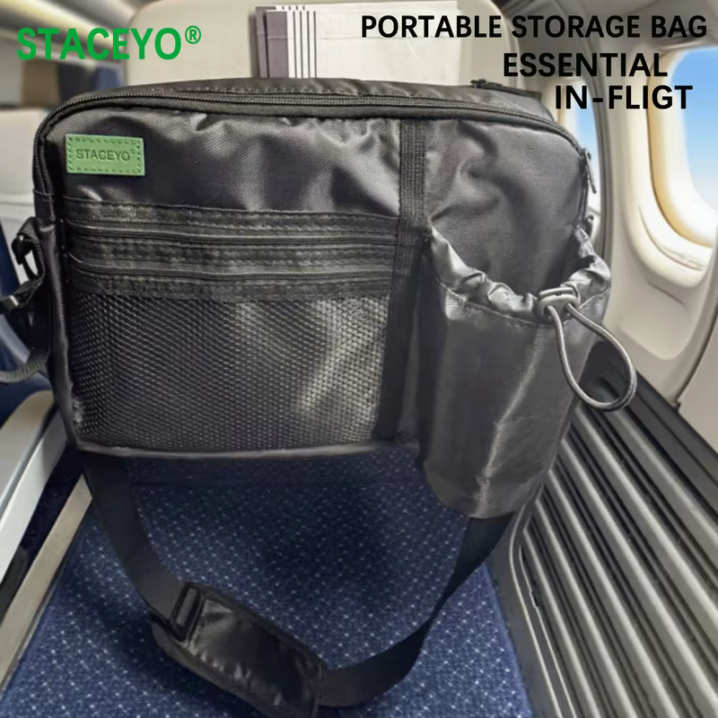 Sac de rangement suspendu pour avion noir, pochette de collation pour téléphone de voyage avec bandoulière, organisateur de siège de vol, 1 paquet