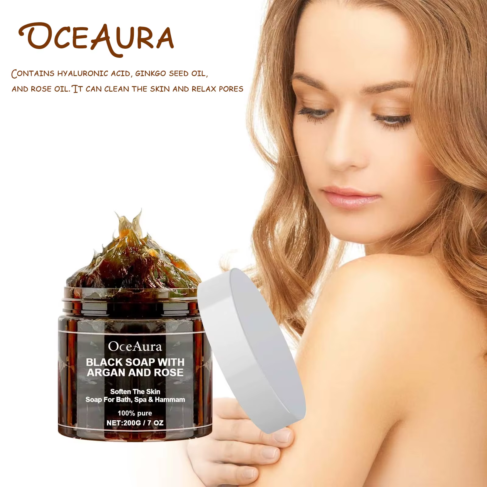 OCEAURA 200g savon noir avec Argan et Rose manque Beldi