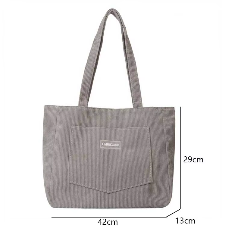 Sac à bandoulière De grande capacité sac fourre-tout en velours côtelé tendance sac à main pour dames De couleur unie avec poche avant sac à main femme Bolsas De Mujer