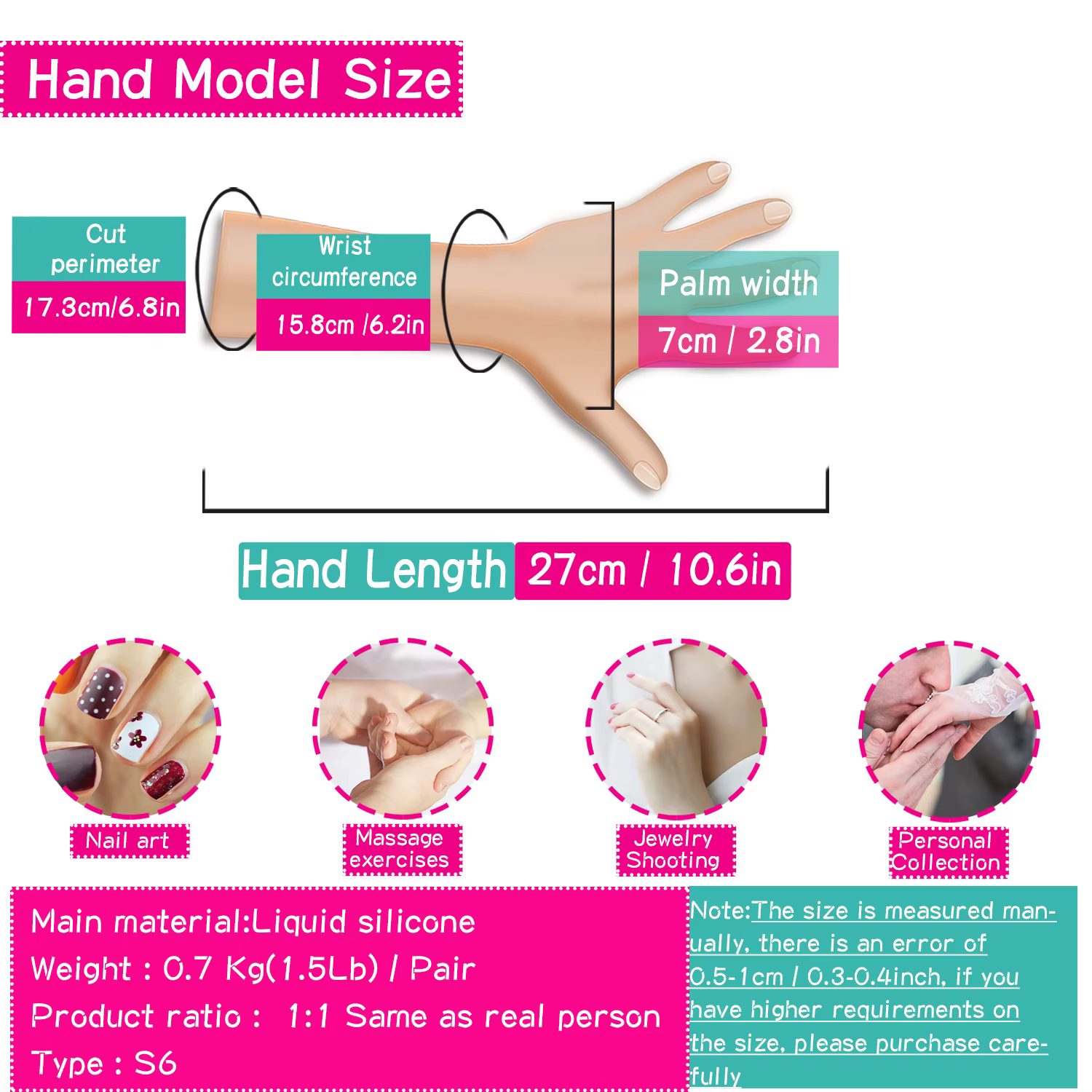 Mannequin en silicone pour la pratique des ongles