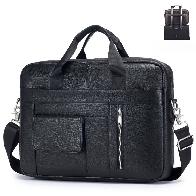 Nouveau sac pour homme - sac à main en cuir véritable pour homme, sac pour ordinateur en cuir de vache, mallette d'affaires de grande capacité de 14 pouces