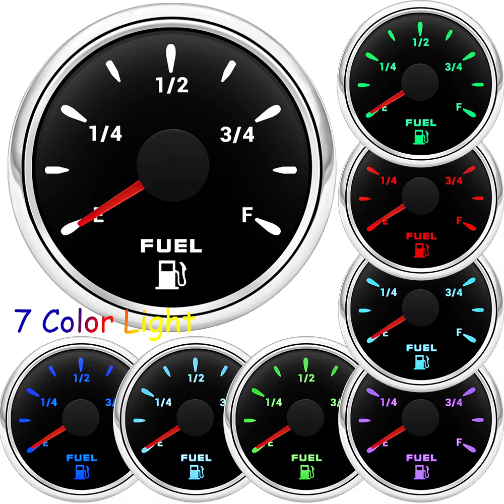 Jauge de niveau de carburant 7 couleurs, 2 "52mm + capteur de niveau de flotteur de carburant 0-190 Ohm pour camping-car marin, indicateur de niveau de réservoir d'huile de voiture 9-32V