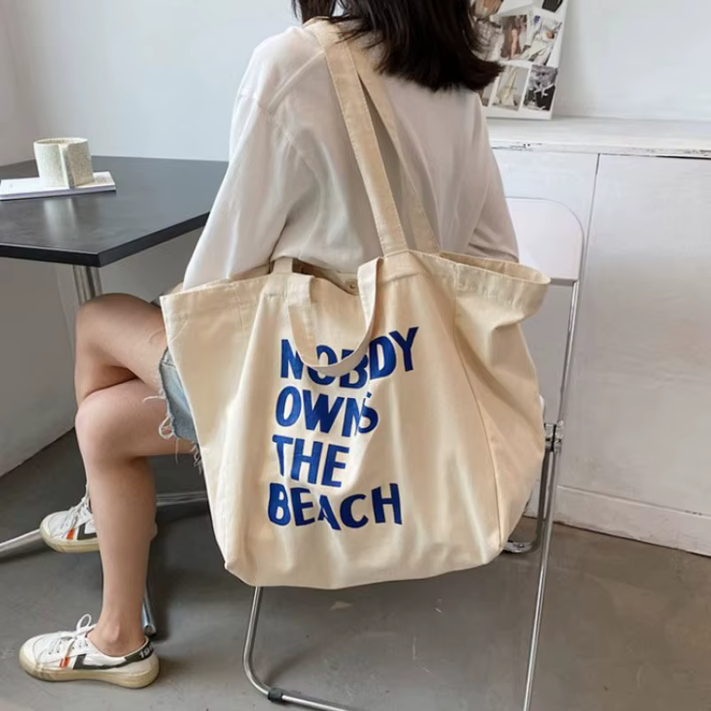 Grand sac en toile pour femmes, sac à main à bandoulière avec lettres, réutilisable, Shopping pour dames, épicerie, fourre-tout de styliste, Bolsas écologiques