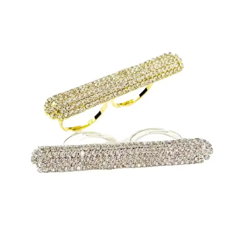 Anneau de barre Long à deux doigts, accessoires faits à la main, anneaux ouverts géométriques scintillants pour femmes, fête