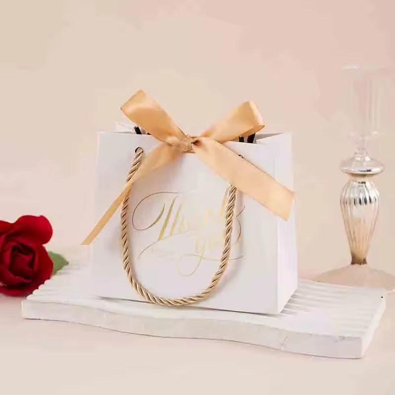Sacs cadeaux de remerciement avec poignées, Mini sac à main rose avec ruban à nœud, sac de cadeaux de fête en vrac pour fournitures de mariage de Festival