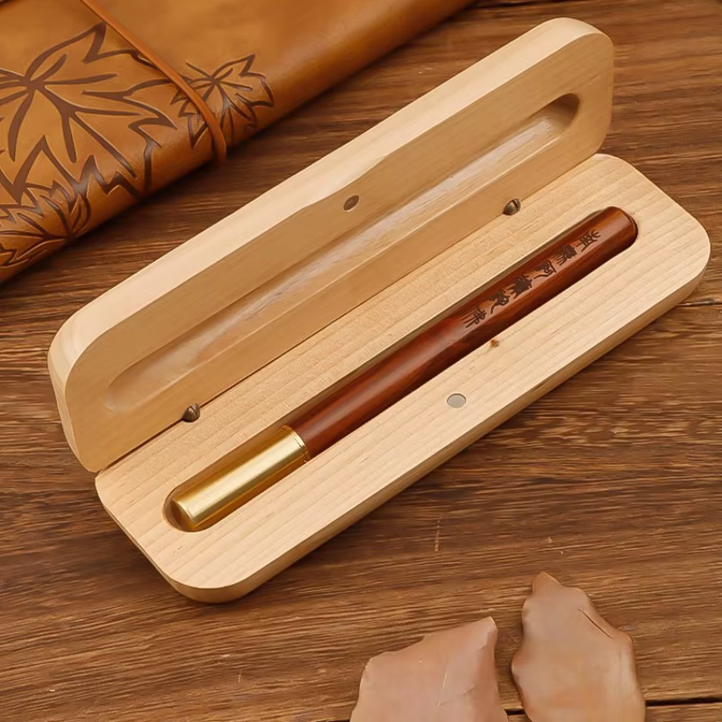 Boîte à stylos en bois naturel faite à la main, étui à crayons en bois, stylo plume portable, évaluation, stockage, bureau, fournitures scolaires, cadeau
