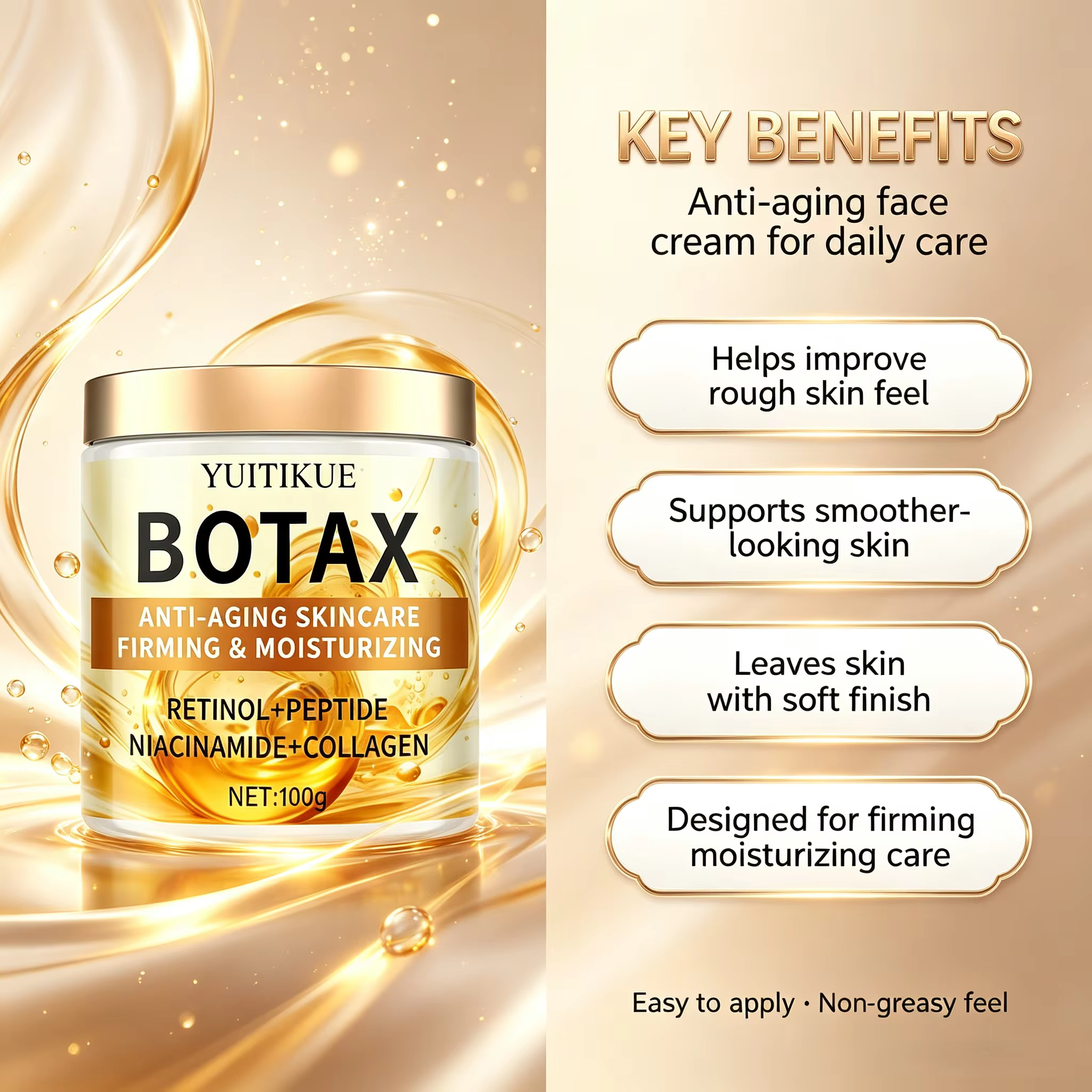 YUITIKUE BOTAX Crème Anti-âge 100g - Peptide de Rétinol Niacinamide Collagène