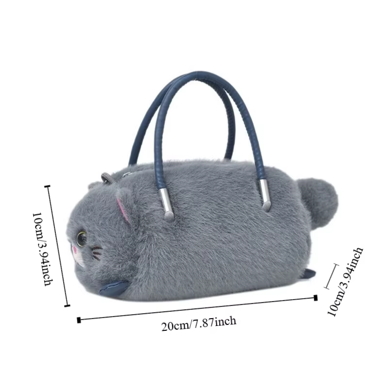 Sac à main pour femme en forme de chat, petit, mignon, décontracté, en fausse fourrure moelleuse, avec fermeture éclair, pour créateur de mode