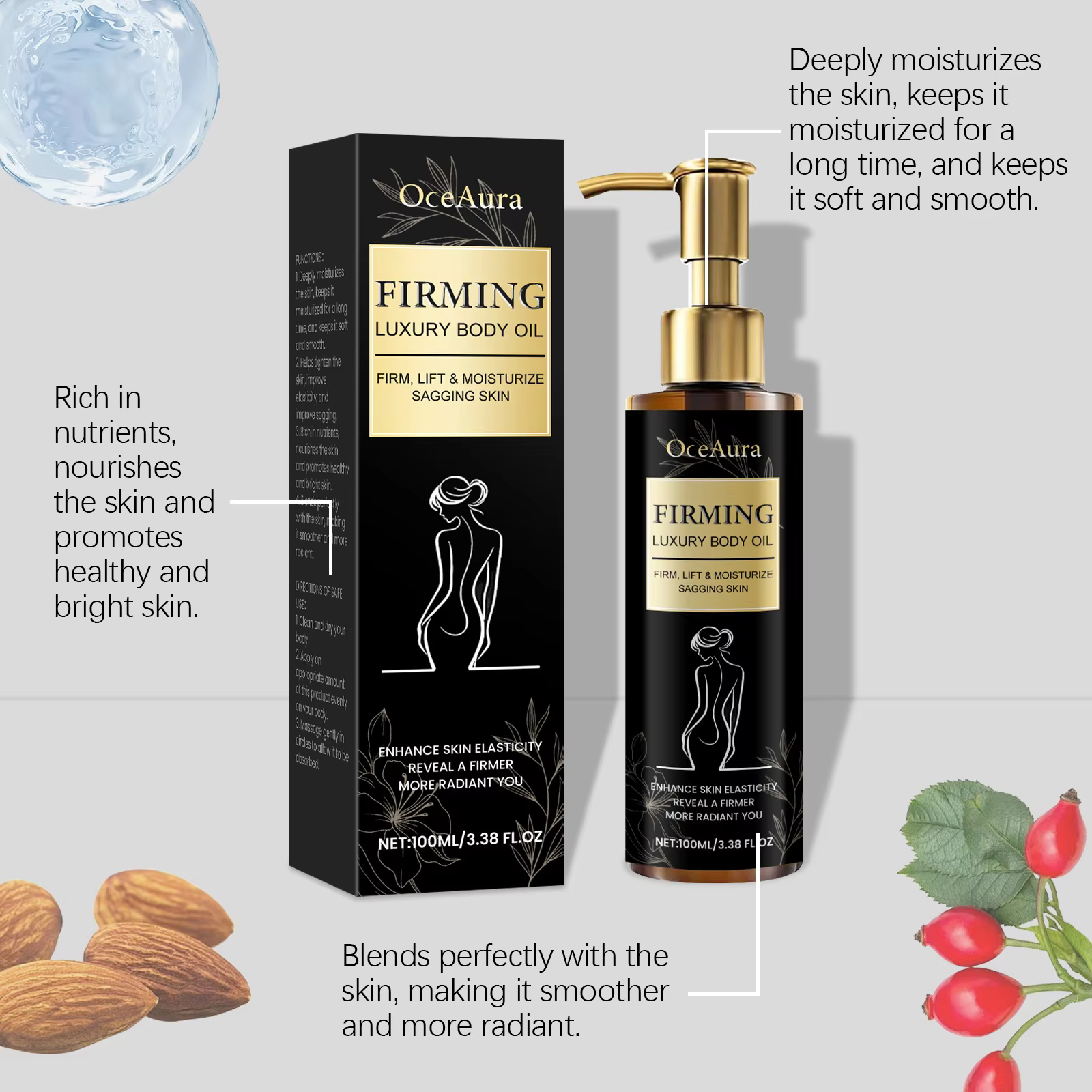 Huile corporelle raffermissante hydratante Anti-Cellulite améliore l'affaissement raffermissant façonnant minceur