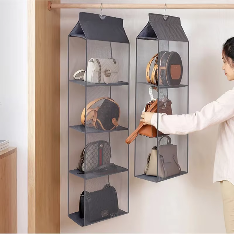 Placard sac à main pour armoire, sac de rangement, porte murale transparente, sac à chaussures divers avec cintre en poudre, sac à main infortable