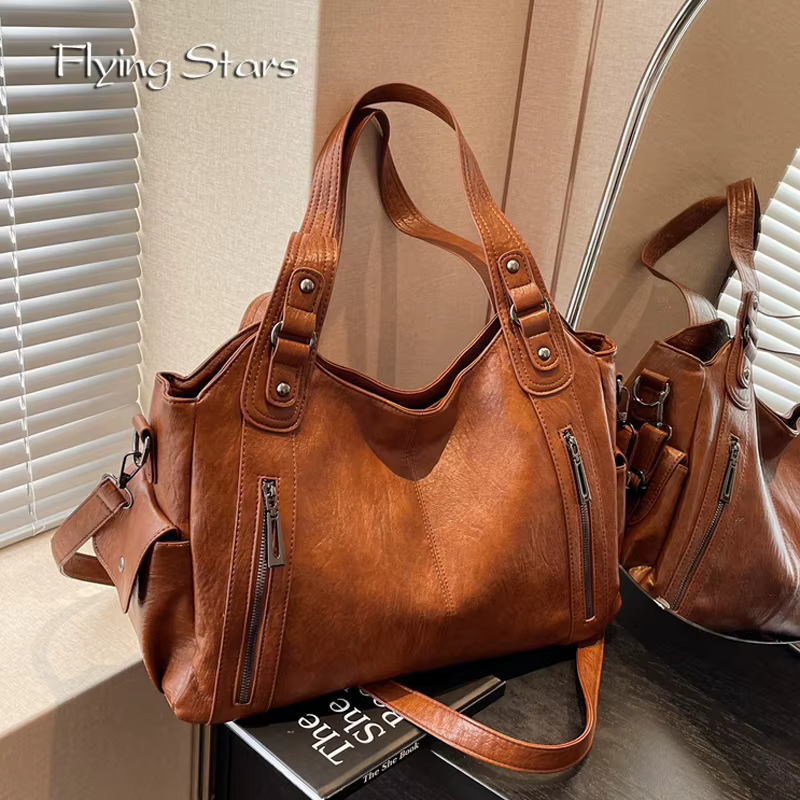 Sac à main de luxe pour femmes, sac à bandoulière rétro européen et américain, Texture de couleur unie, grande capacité, sac de voyage d'affaires et de transport