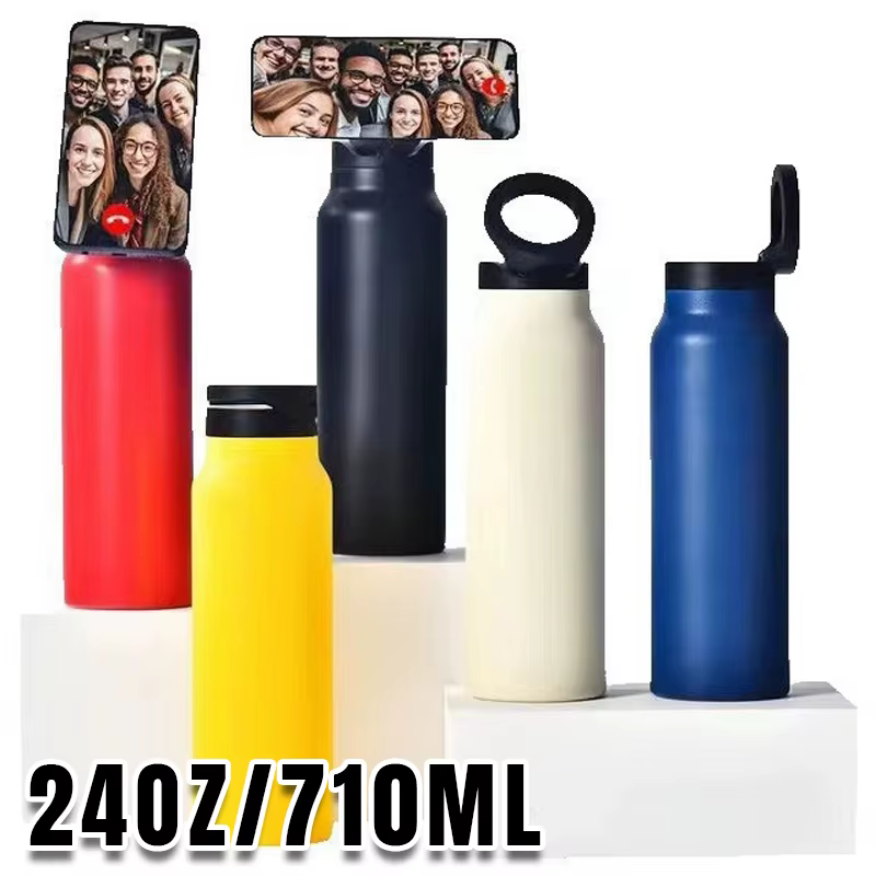 Bouteille d'eau sportive isolée pour hydratation quotidienne avec support magnétique pour téléphone portable pour la salle de sport et les activités de plein air