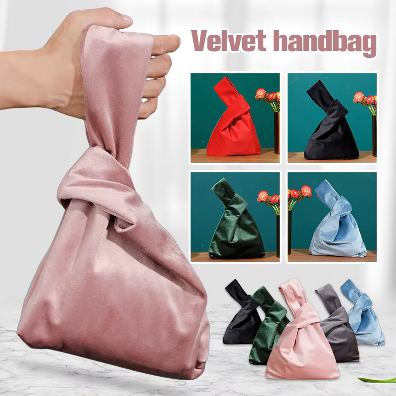 Sac à main Vintage en velours pour femmes, sac pliable réutilisable en tissu velours, sac de poignet Hefeng japonais, sac de rangement pour clés de marche