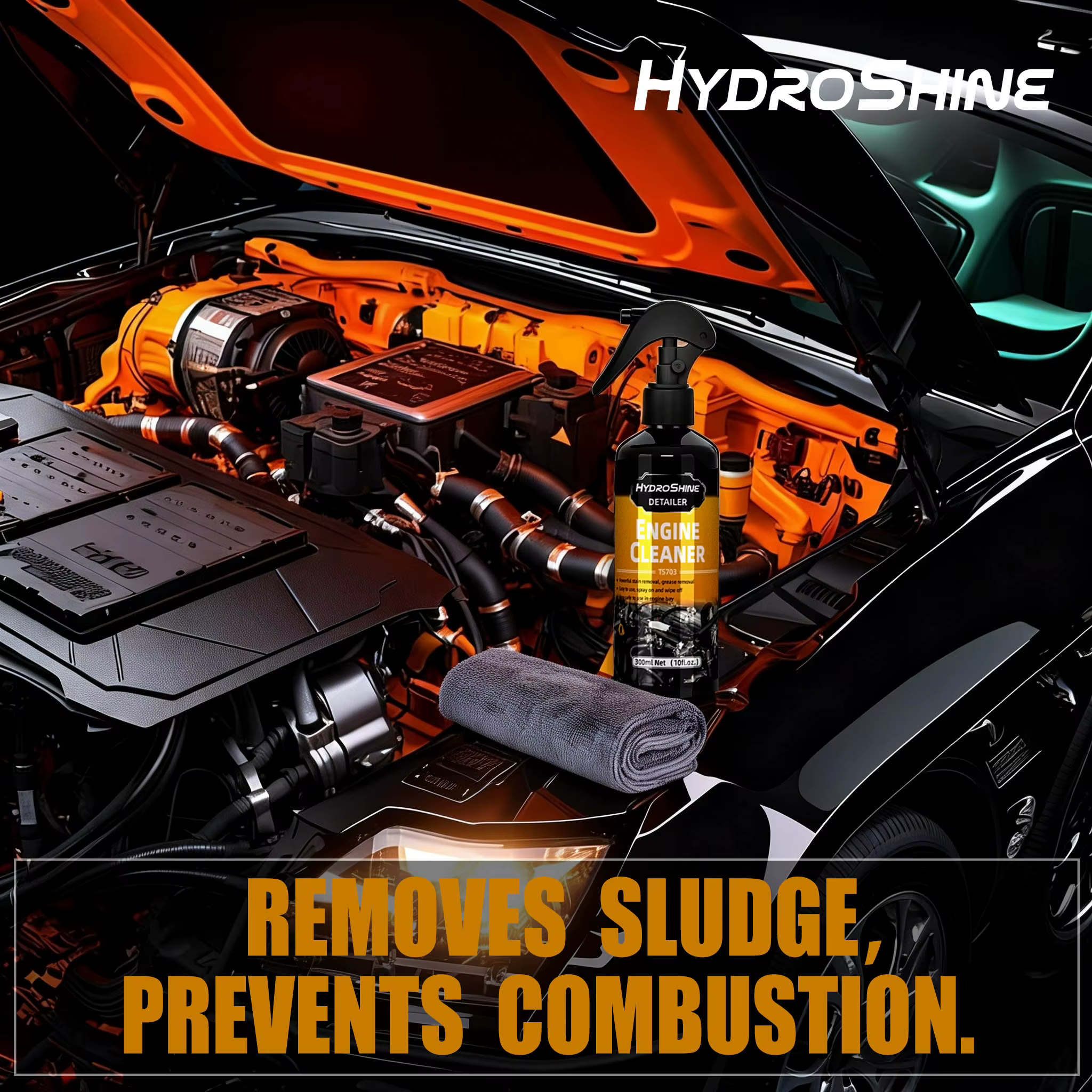 Hydroshine – nettoyant pour baie de moteur, soin, huile lourde, Spray de nettoyage de la poussière pour moteur de voiture, outil de nettoyage puissant pour compartiment de décontamination