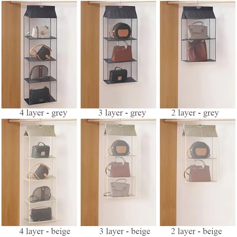 Placard sac à main pour armoire, sac de rangement, porte murale transparente, sac à chaussures divers avec cintre en poudre, sac à main infortable