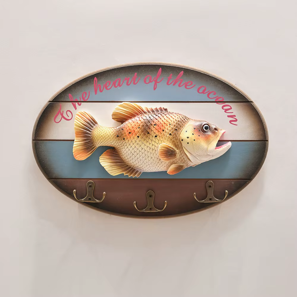 Pendentif de poisson de Simulation Unique, fait à la main, en bois réaliste, ornements muraux suspendus, décor de poisson, crochet, décoration murale