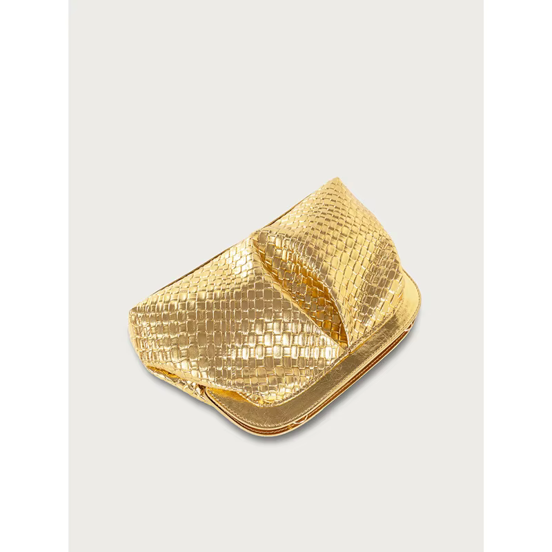 Sac à Texture tissée dorée de haute qualité, sac à bandoulière haut de gamme pour dîner et fête avec bandoulière