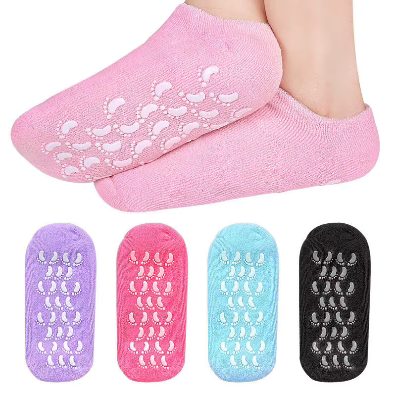 1 paire de chaussettes et gants hydratants multicolores pour les pieds secs et gercés