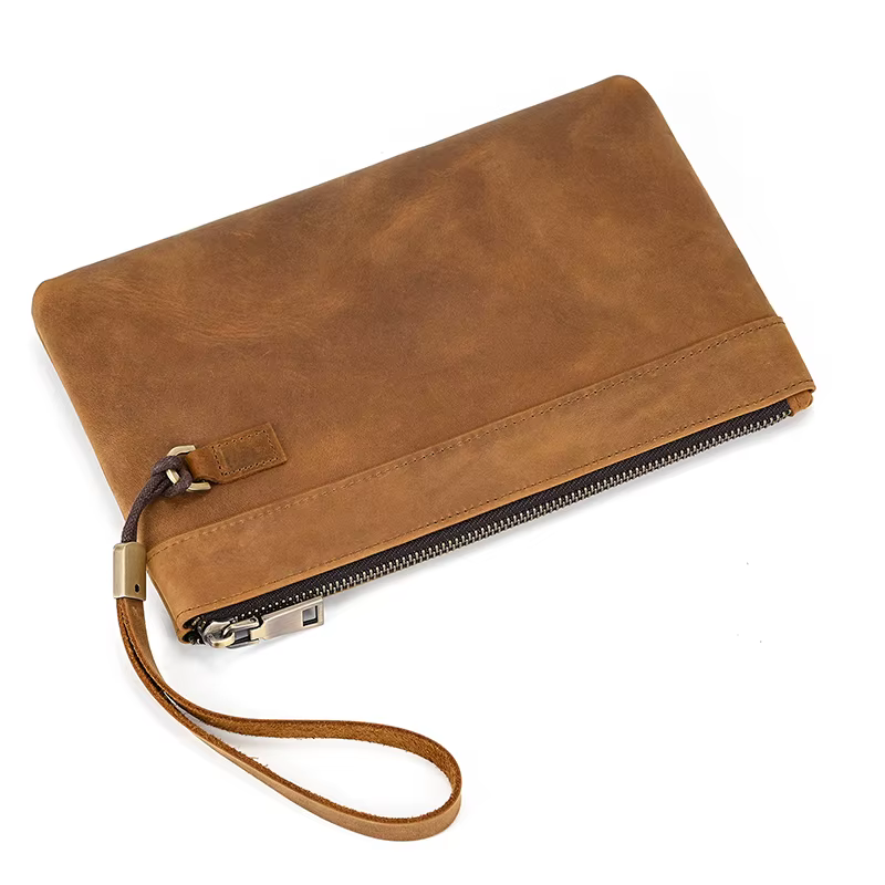 Sac à main Vintage RFID, brosse antivol, sac à main en peau de cheval fou, pochette pour hommes, sac de fichiers d'affaires en cuir de vache