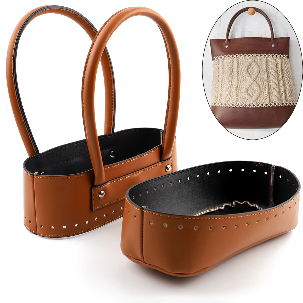 1 ensemble de sacs à main tricotés au Crochet, fourre-tout à bandoulière, matériel de couture, poignées de fond en cuir PU pour femmes, fabrication d'accessoires de sac