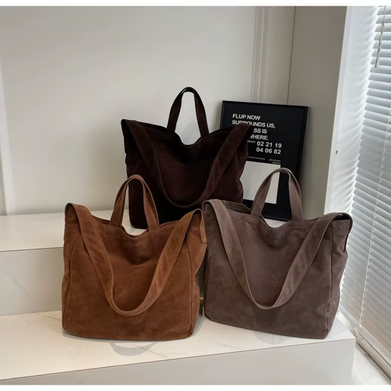 Sacs fourre-tout vintage en daim pour femmes, grand sac à bandoulière initié, sac à livres étudiant coréen, sacs à main, nouvelle mode, 2025