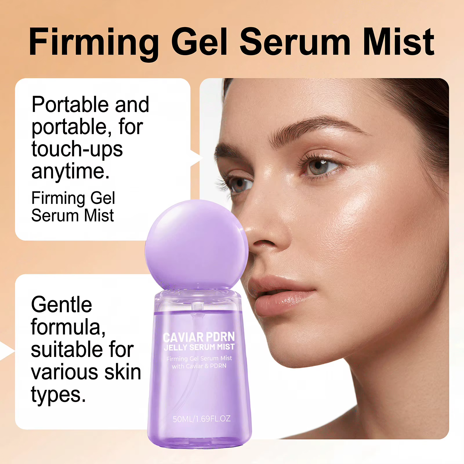 Sérum Brume Gelée au Caviar PDRN Lisse les Rides Sèches Nourrit Hydrate Éclaircit le Teint Resserre les Pores du Visage Essence en Spray