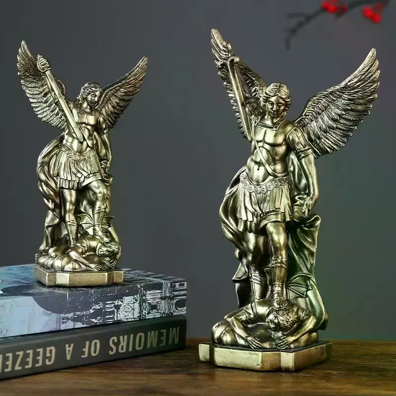 Statue de Saint-Michael pour la Protection de la maison, Sculpture de Saint catholique, idée cadeau chrétienne, décor en résine, figurine d'autel d'église, décoration de maison