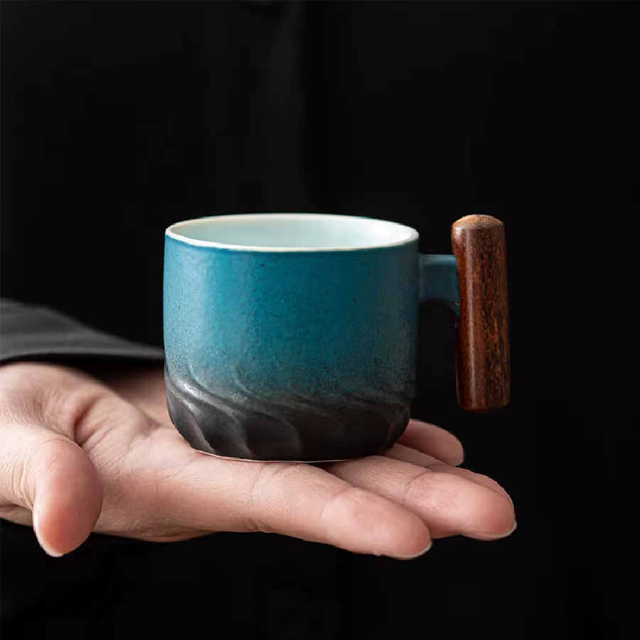 Tasse à café créative faite à la main, exquise, Vintage, avec manche en bois, tasses, verres, cuisine, Bar à manger, maison