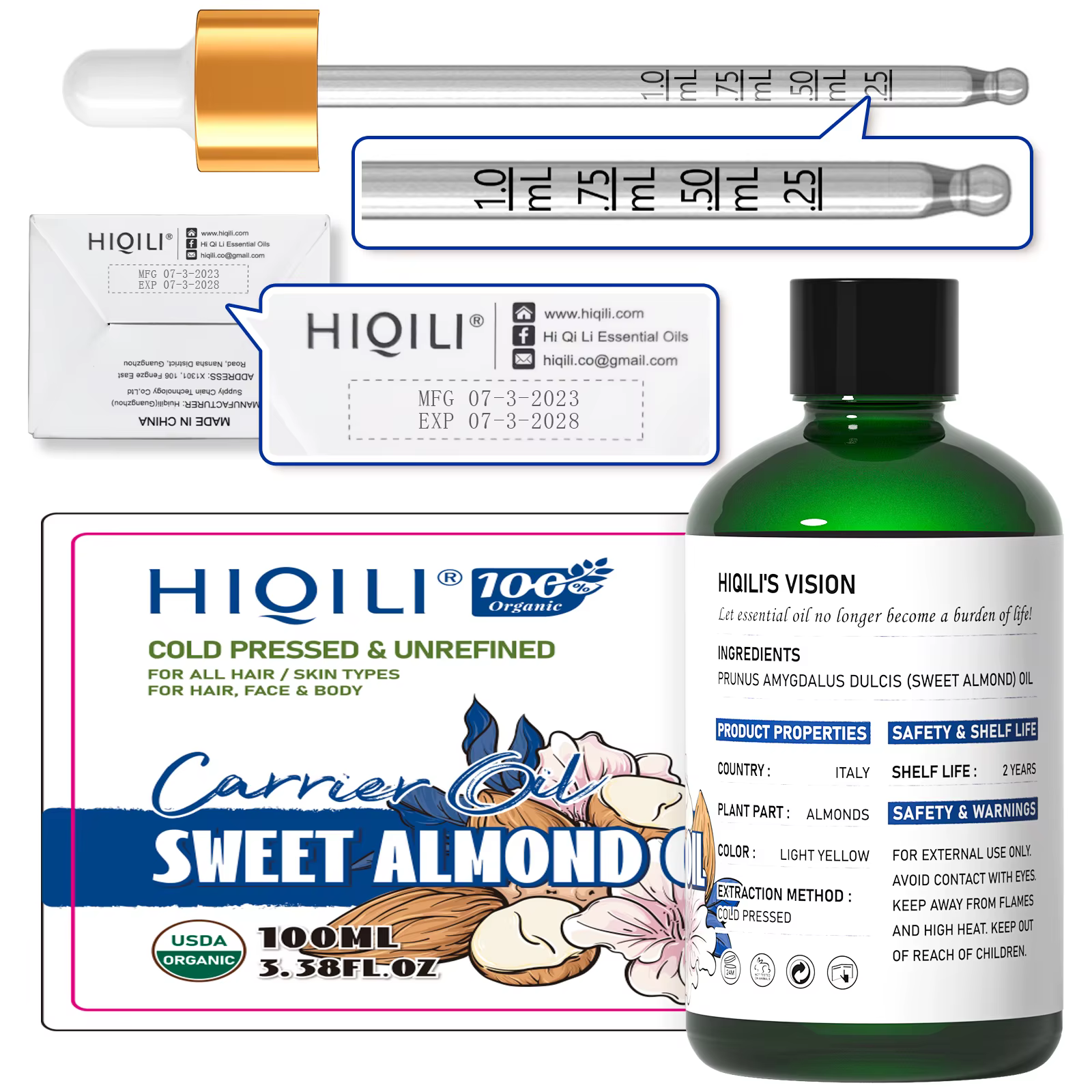 HIQILI Huile de base d'amande douce 100 ml