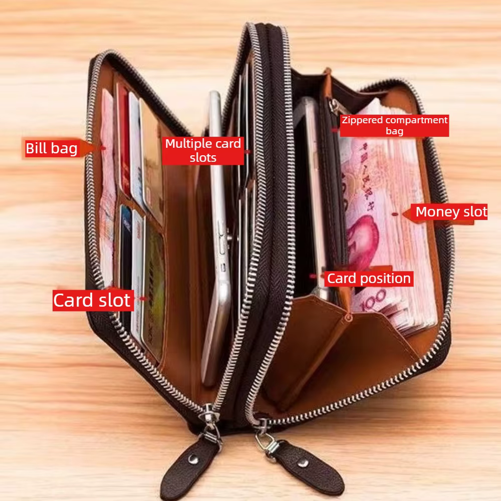 Portefeuille pour hommes Long argent prépuce sac à main en cuir grand sac à main d'affaires porte-carte de téléphone portable cadeau pour hommes père fils mari B