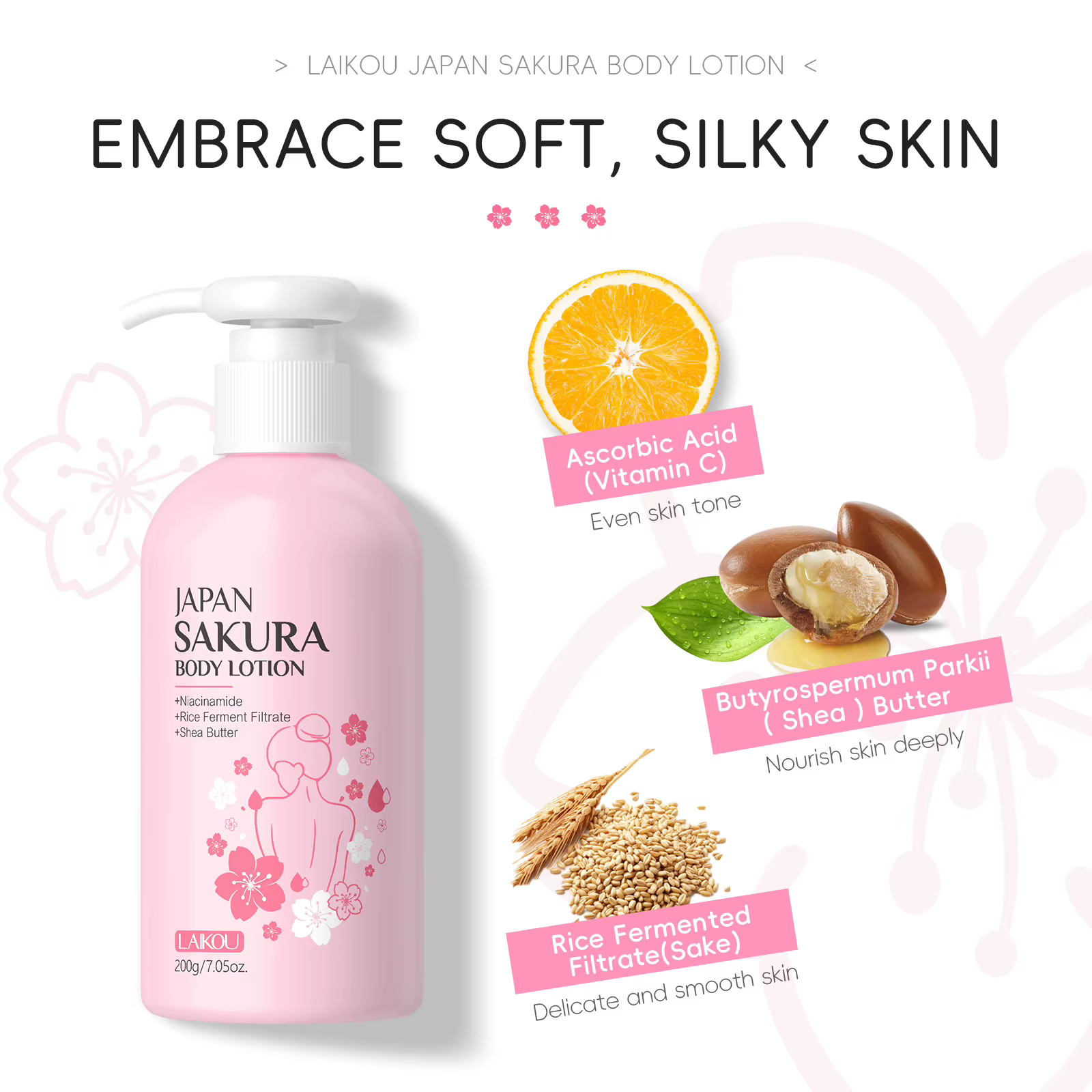 LAIKOU japon Sakura Lotion pour le corps nourrissante hydratant