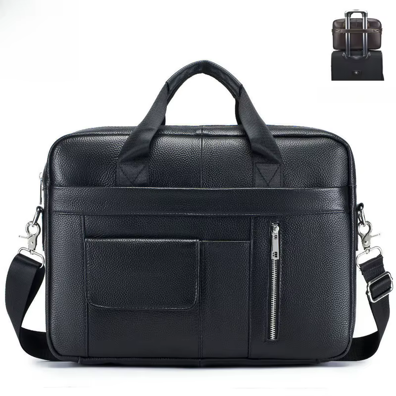 Nouveau sac pour homme - sac à main en cuir véritable pour homme, sac pour ordinateur en cuir de vache, mallette d'affaires de grande capacité de 14 pouces