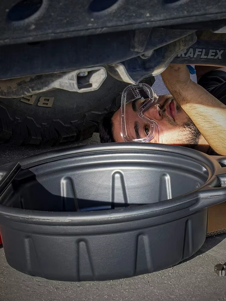 Bac à huile 10L/15L - Buse anti-éclaboussures et double poignée, idéal pour l'entretien automobile, les machines agricoles et le changement d'huile en DIY