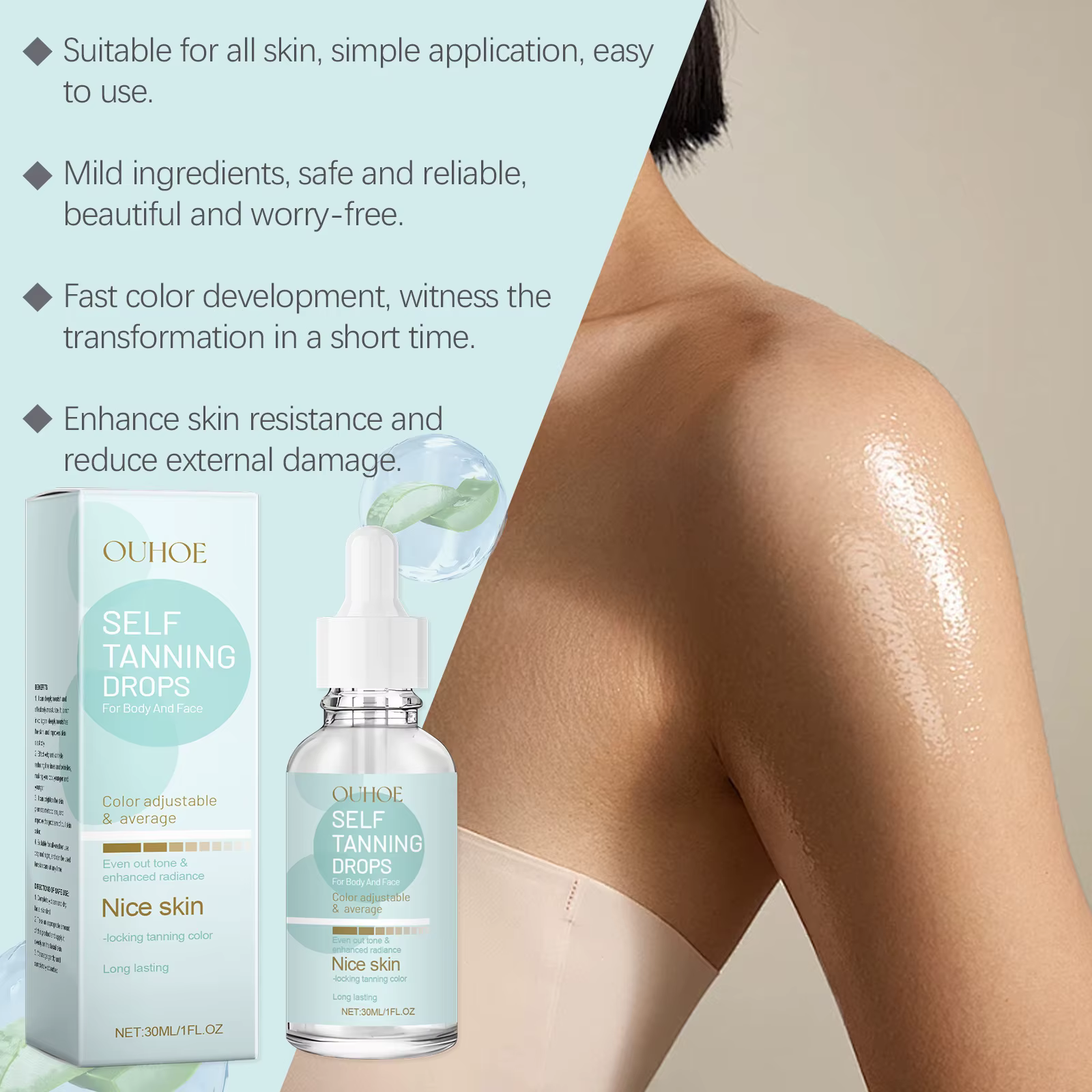 Gouttes autobronzantes bronzées sans soleil