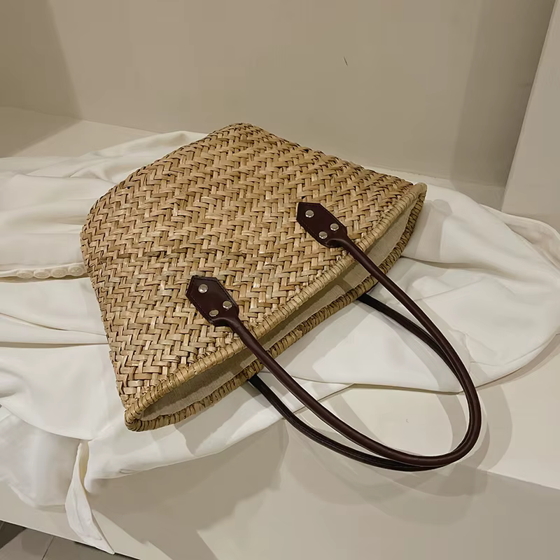 Sac à bandoulière fait à la main pour femmes, sacs à main de grande capacité, sac de plage en paille bohème d'été, panier de shopping, fourre-tout tissé