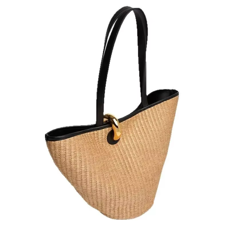 Sacs à main tissés en paille pour femmes, sac de plage de bord de mer de voyage fait à la main, sac seau à poignée d'été, fourre-tout de Shopping, panier Bolsa