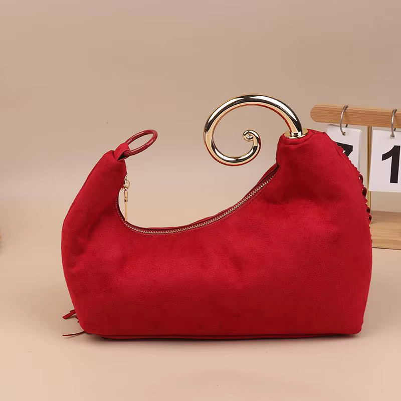 Sacs de soirée vintage tendance pour femmes, sacs à main en faux daim de luxe français avec poignée en métal durable