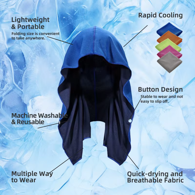 Serviette à capuche rafraîchissante - Serviette à capuche, technologie de refroidissement par évaporation, refroidit instantanément lorsqu'il est humide, idéale pour le sport, le fitness, la salle de