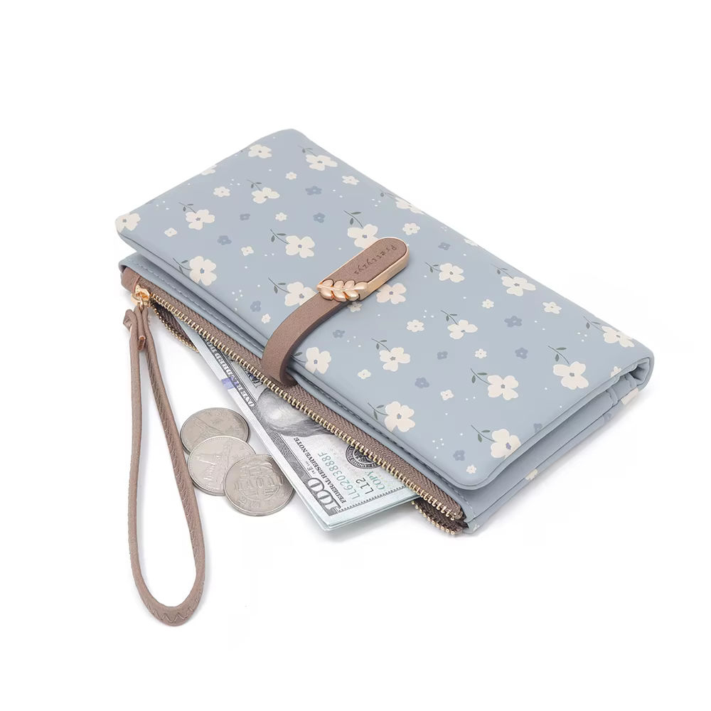 Sac à main long pour femme, nouvelle collection printemps/été 2024, style coréen, en PU imprimé, avec fermeture éclair et boucle, pliable, multifonction, peut servir de portefeuille long ou de pochett
