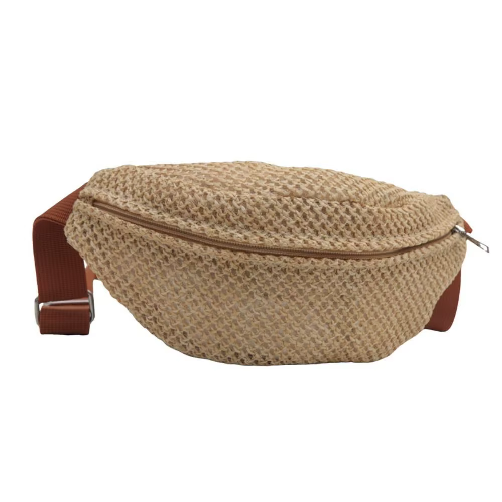 Sac demi-lune en paille tressée, pochette pour téléphone, sac à main tressé antivol, grande capacité, portable, réglable, pochette de sport pour la randonnée