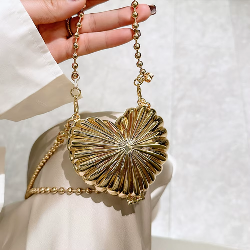 Sac à Main de Soirée localité et Argenté, Mini Pochette à Motif de Cœur, à Bandoulière, de Luxe, de Styliste, pour ixde Mariage