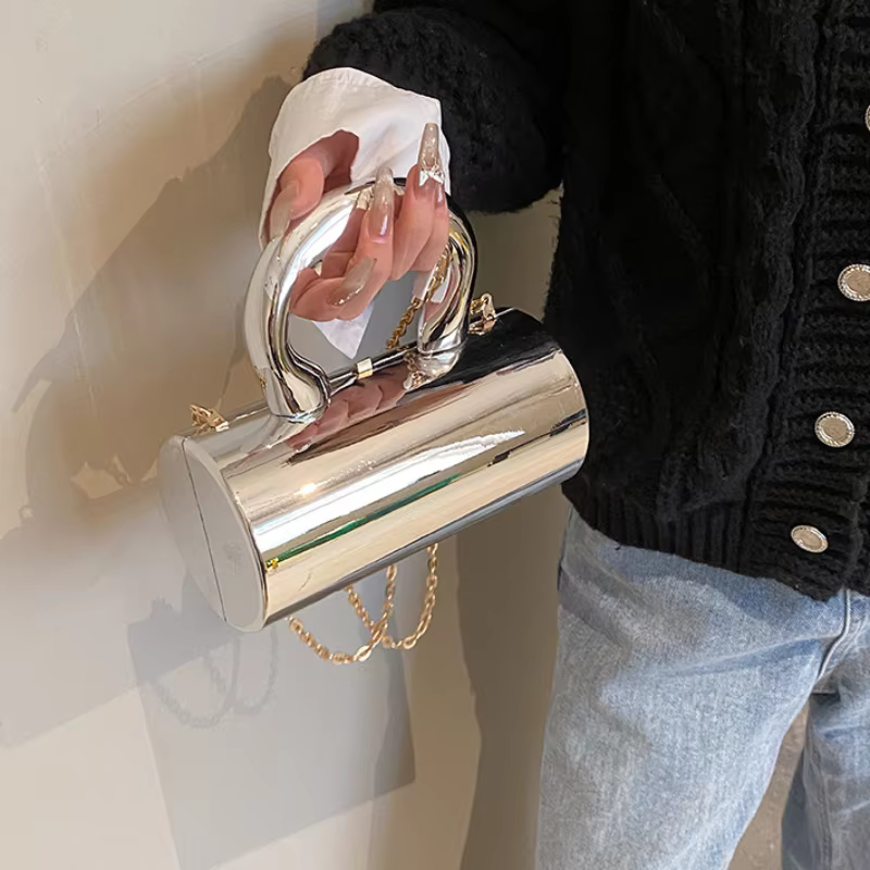 Sac à main pour femmes, pochettes de fête, cylindre de mode, Mini sac à main de soirée, sac à bandoulière, boîte en or, 2026