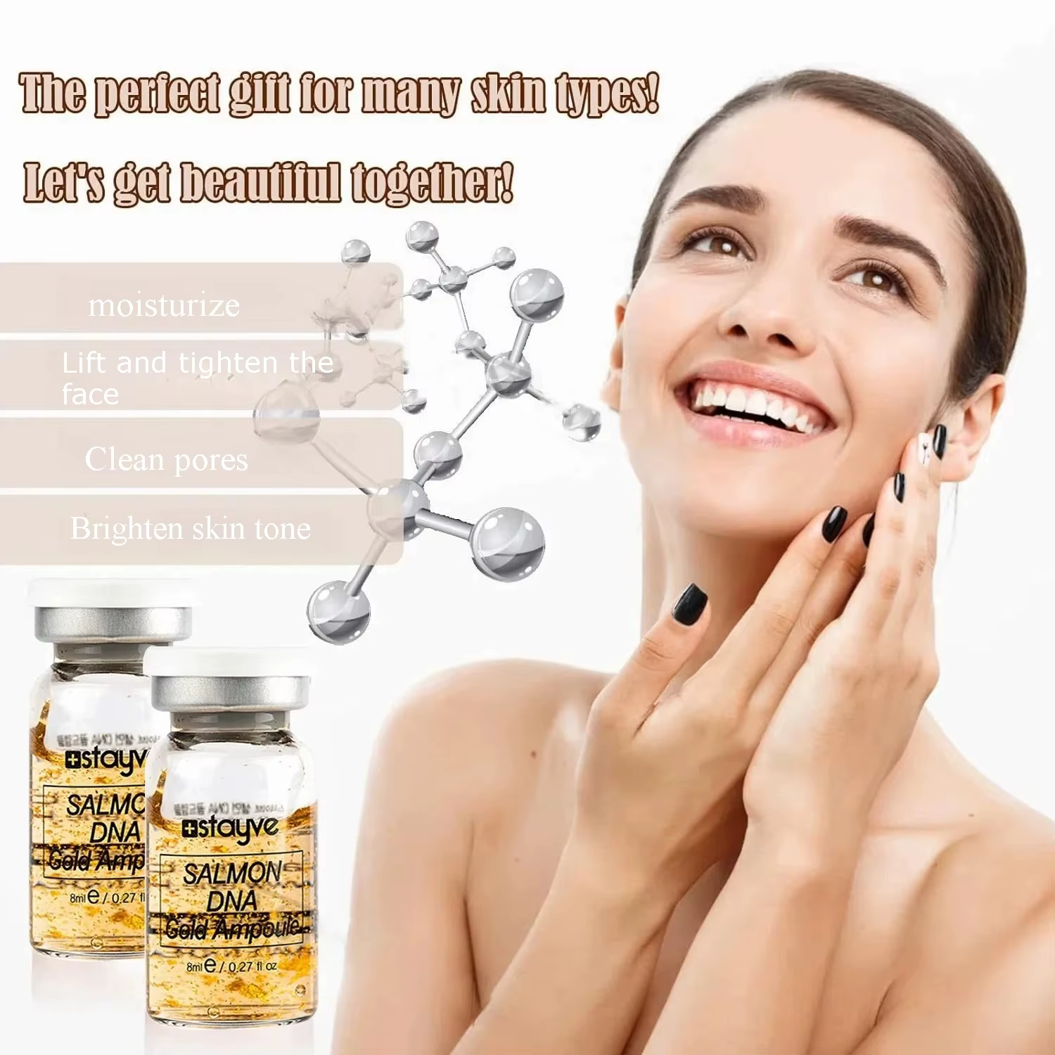 Kit de sérum ampoule dorée à l'ADN de saumon naturel 8ml Stayve Essence faciale hydratante