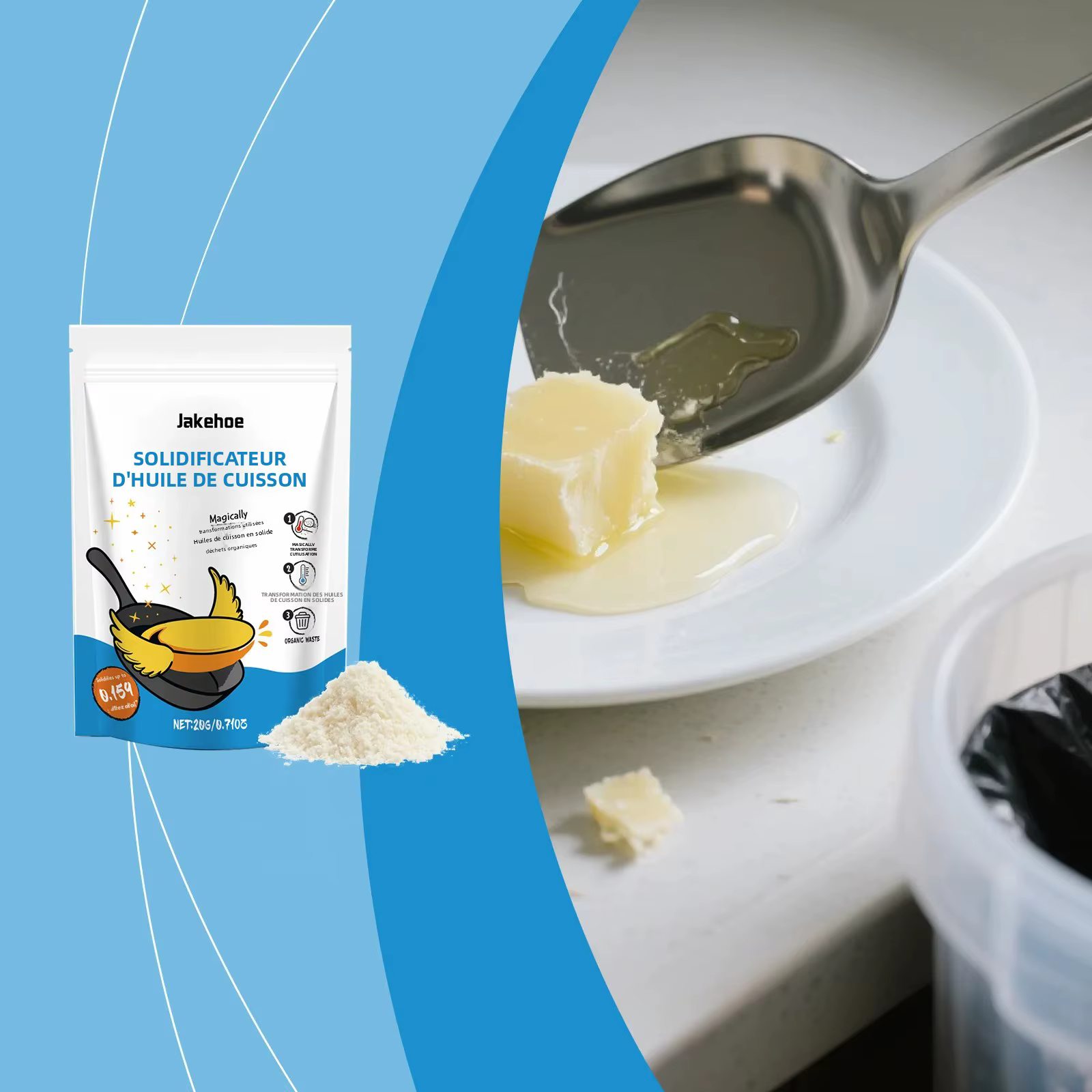Poudre coagulante pour huile de cuisson à base de plantes naturelles, assèche jusqu'à 2,25 gallons d'huile de friture, coagulant de graisse écologique pour la cuisine
