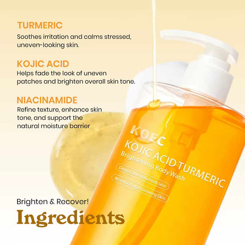 Gel Douche Corps et Visage à l'Acide Kojique et au Curcuma : Nettoyant Hydratant et Lissant pour une Peau Nette