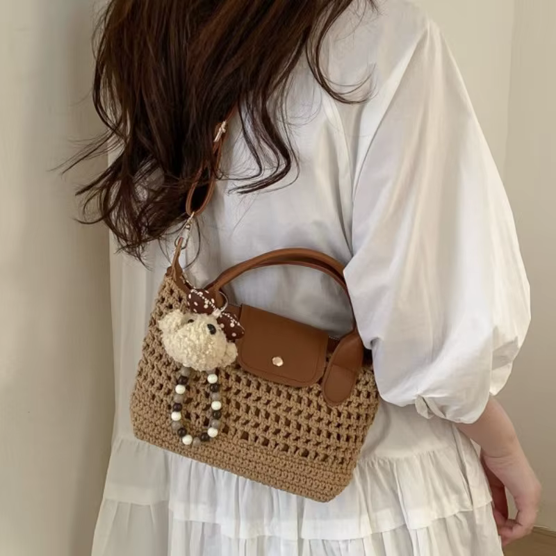 Sac à dumplings tissé à la main pour femme, nouvelle collection 2026, sac de voyage, sac en paille tissé à la main de niche, sac bandoulière messager