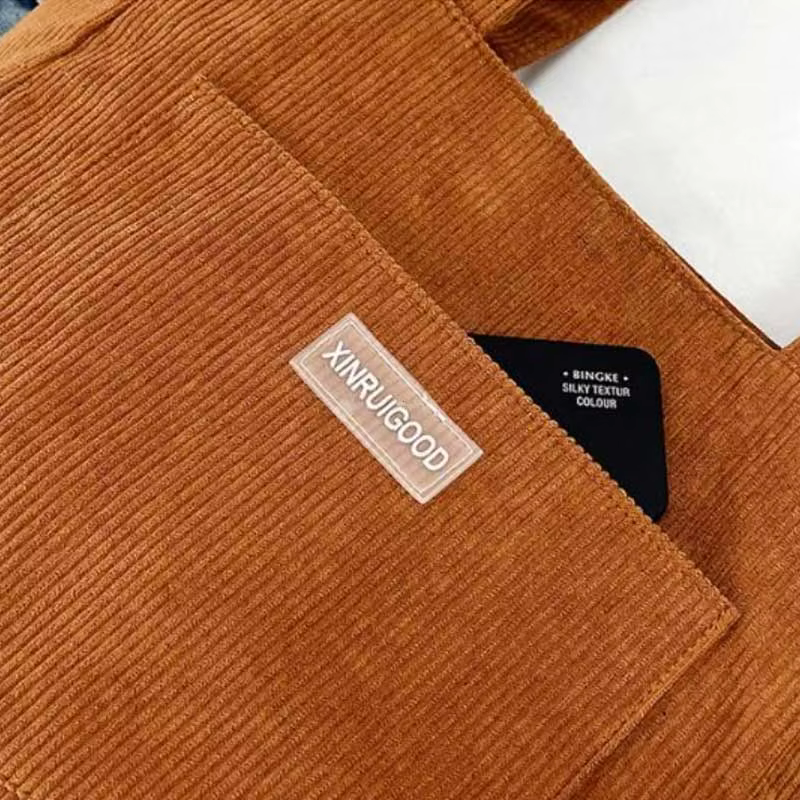 Sac à bandoulière De grande capacité sac fourre-tout en velours côtelé tendance sac à main pour dames De couleur unie avec poche avant sac à main femme Bolsas De Mujer