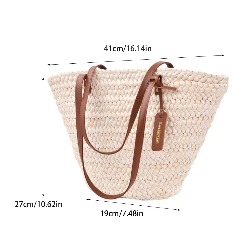 Sac à Main Confortable en Cuir Souple et Paille, Pratique, de Grande Capacité, Comme Montré