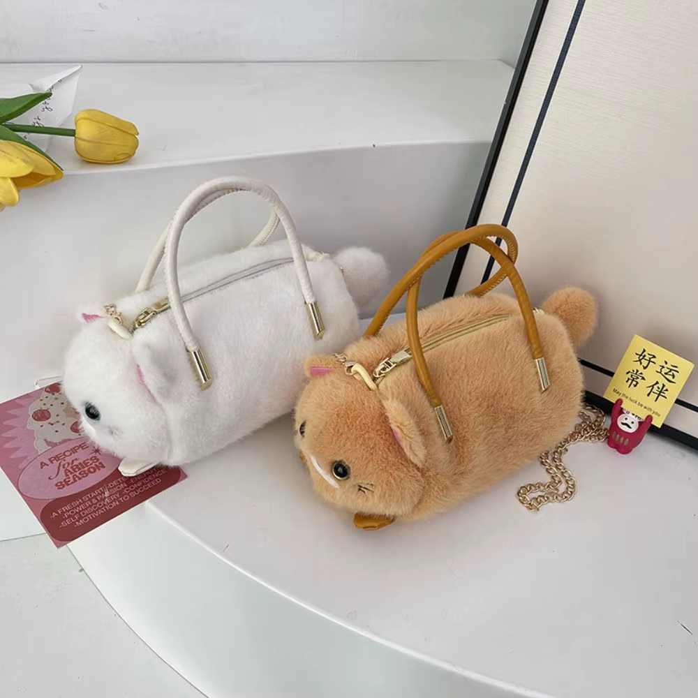 Sac à main pour femme en forme de chat, petit, mignon, décontracté, en fausse fourrure moelleuse, avec fermeture éclair, pour créateur de mode