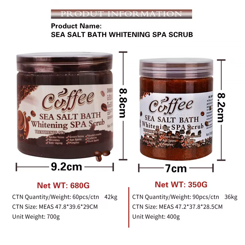 Sel de Bain Exfoliant et Blanchissant au Café 350g/680g – Gommage Corporel Nettoyant en Profondeur pour Peaux Mortes